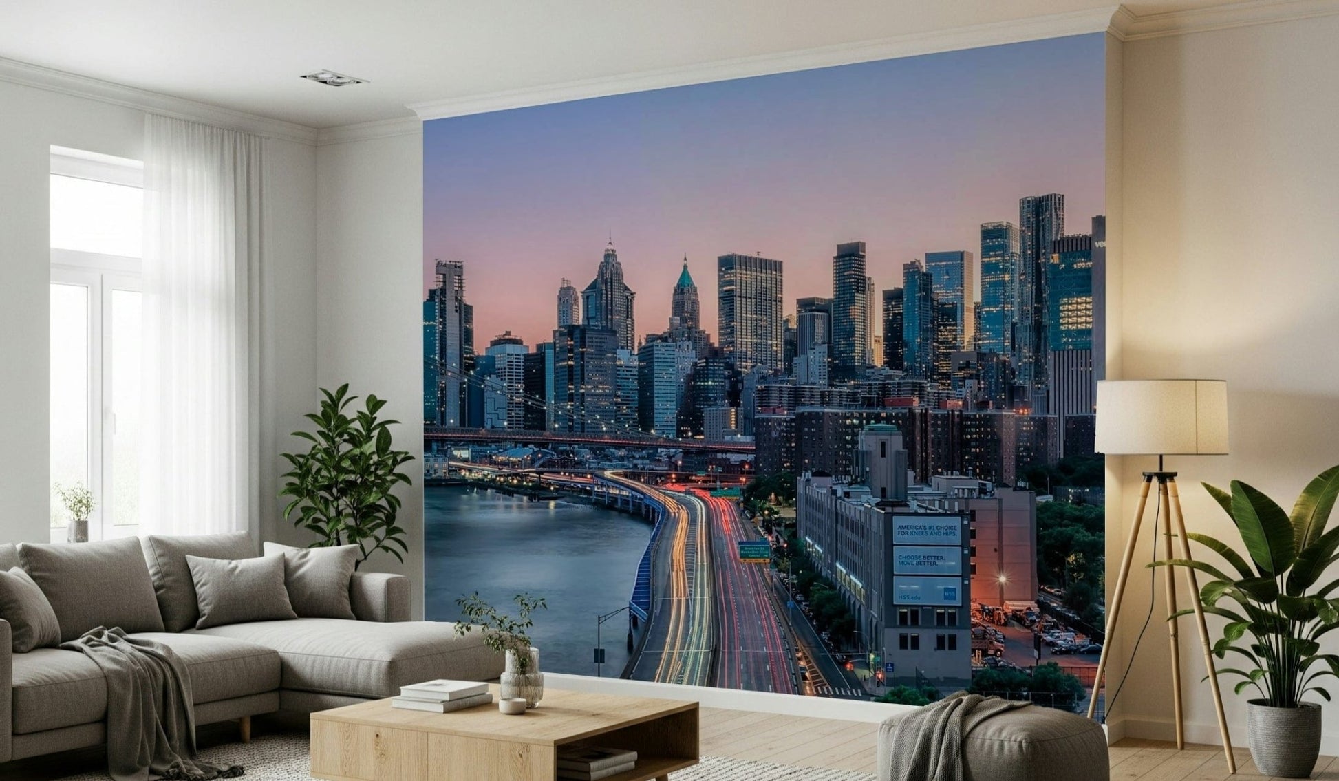 NYC Skyline Dusk wallpaper for walls urban metropolis scene.