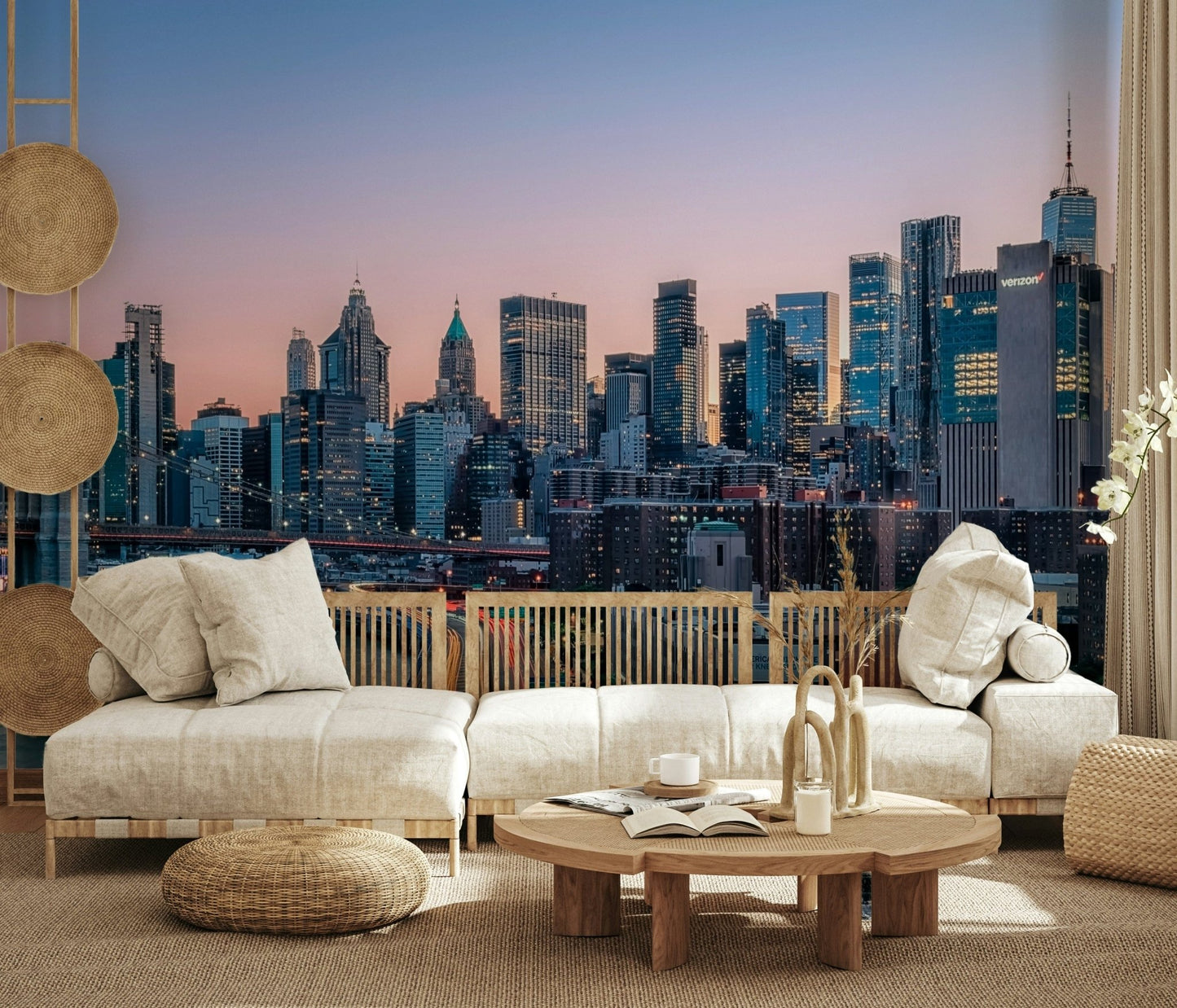 Artistic NYC Skyline Dusk wallpaper mural twilight city aesthetics.