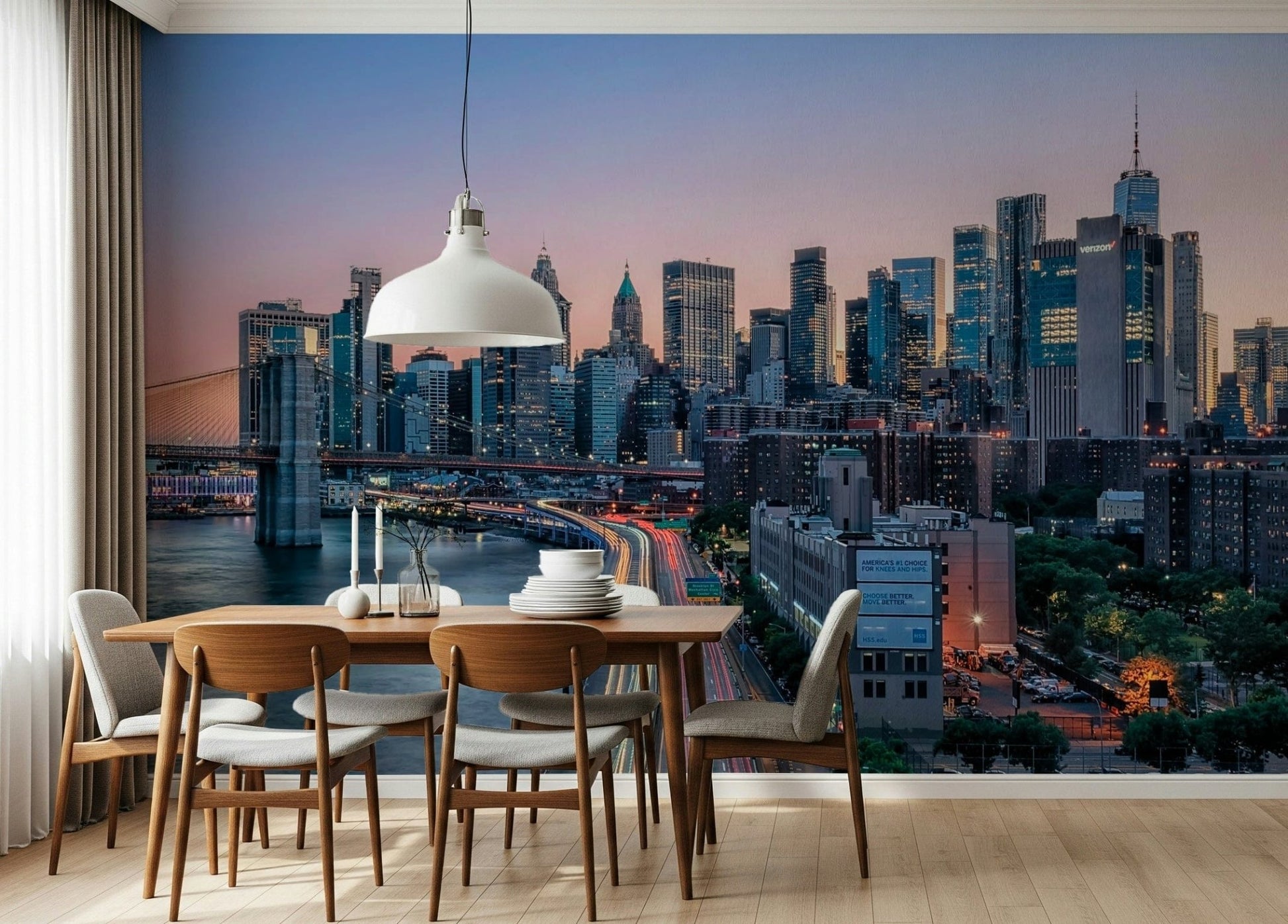 Elegant NYC Skyline Dusk wallpaper for walls scenic bridge.