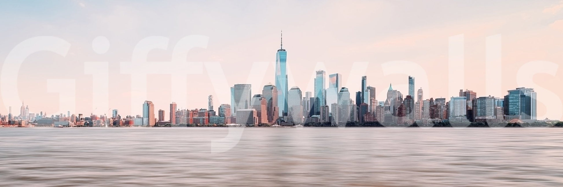 NYC Skyline Serenity wall mural blending waterfront space with city depth