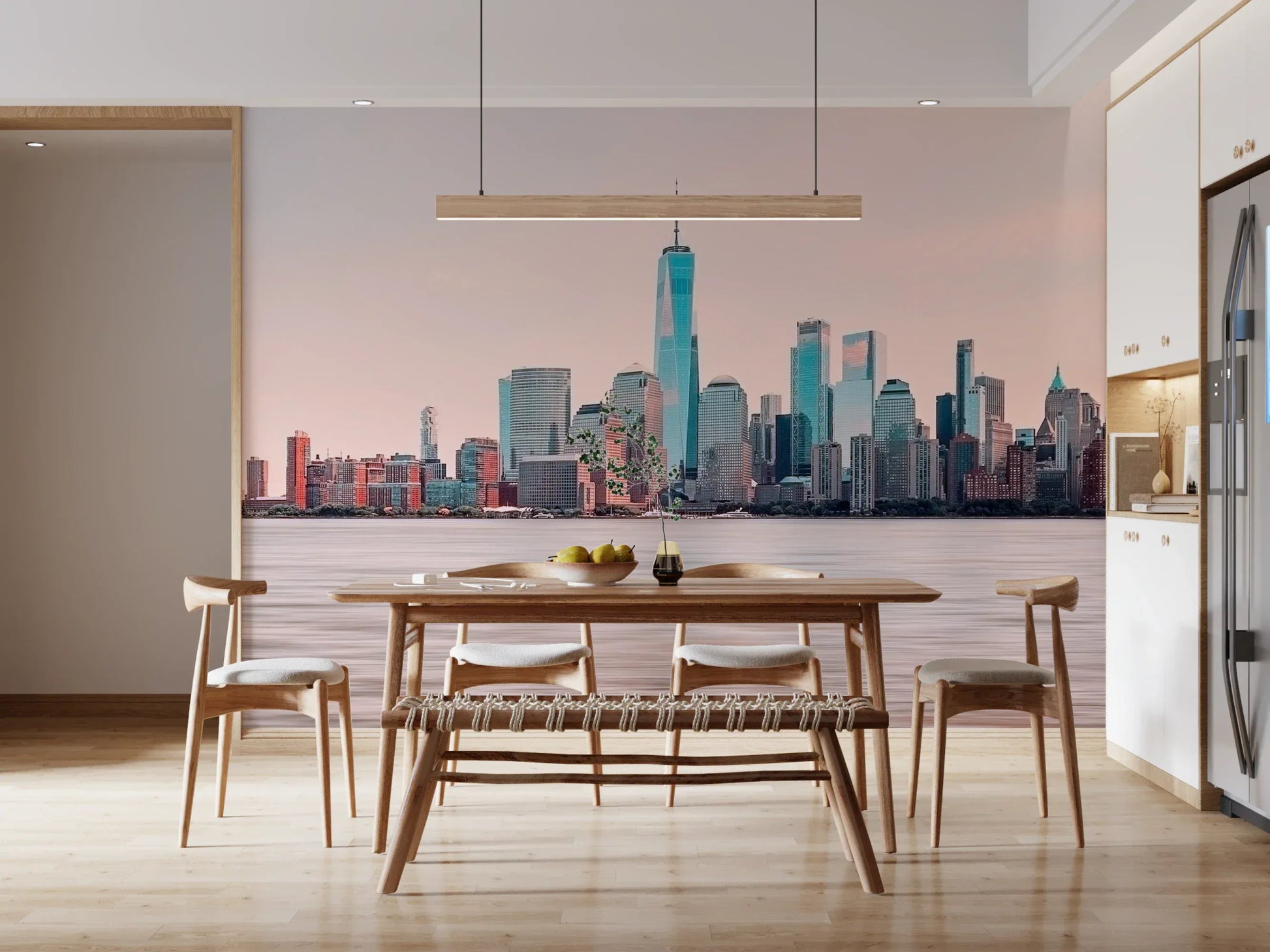 Panoramic NYC Skyline Serenity wall mural with waterfront and city towers