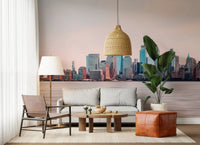 Hallway featuring NYC Skyline Serenity wall mural and panoramic skyline detail