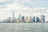 NYC Skyline View wall mural with calm waterfront and soft blue city skyline detail