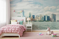 A playful kids room feels more open with NYC Skyline View Wall Mural 