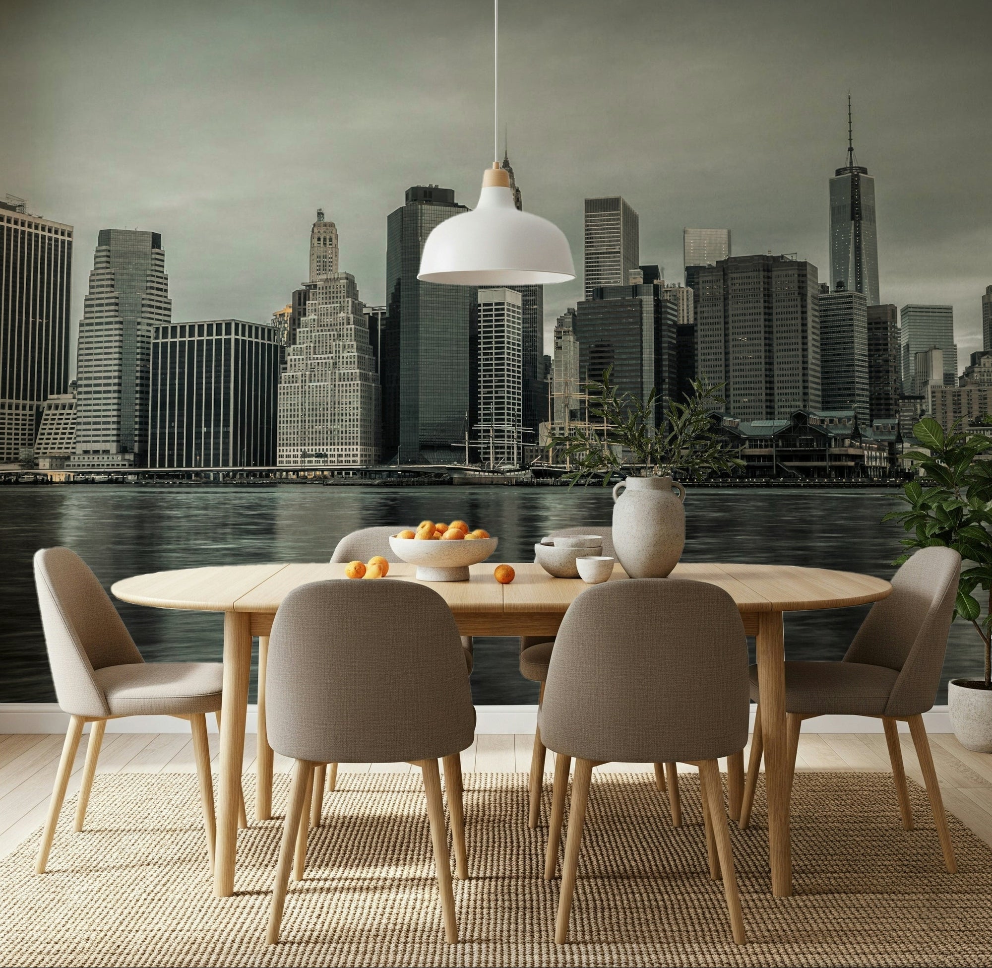 NYC Skyline wall mural in a modern living room setting., GD7742