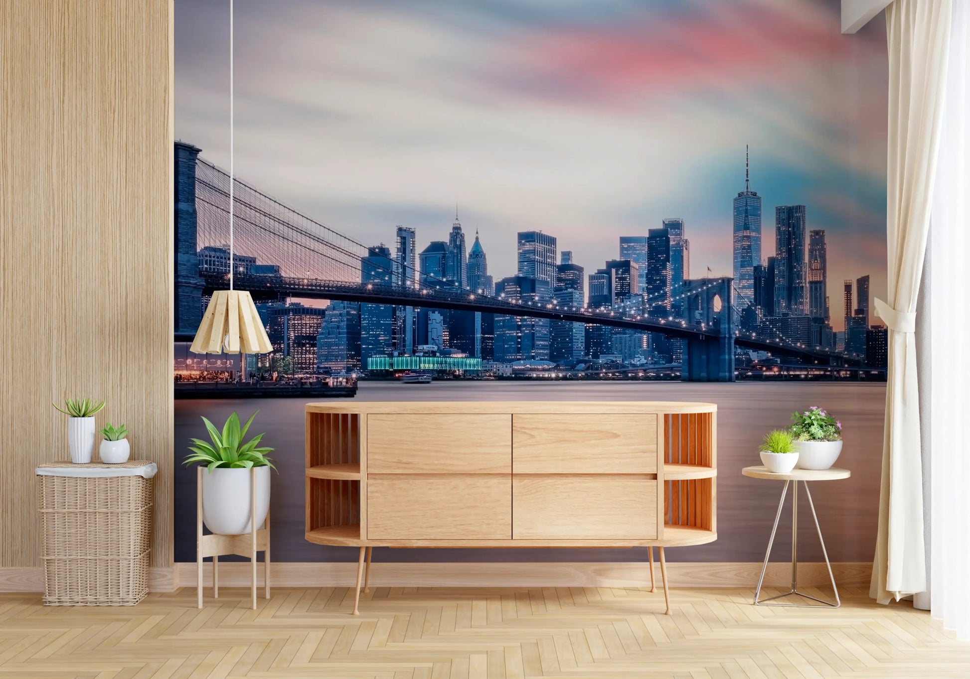NYC Twilight Dreams wall mural with architectural details in a quiet study.