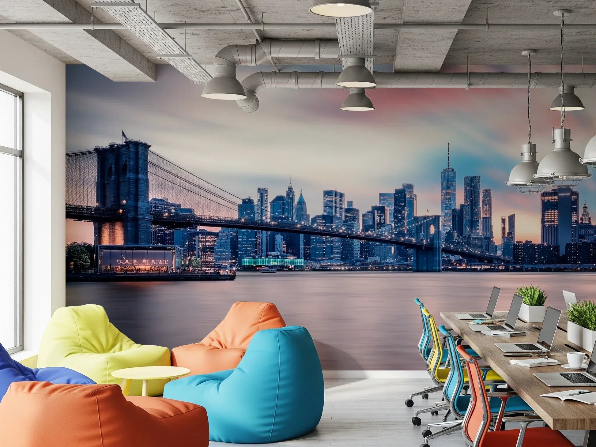 Sunset cityscape NYC Twilight Dreams wall mural for a contemporary feature wall.