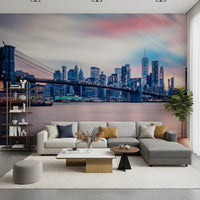 Vibrant urban horizon on a NYC Twilight Dreams wall mural for a lounge.