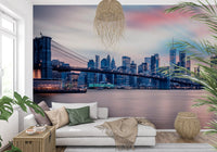 Urban city lights on a NYC Twilight Dreams wall mural for a bedroom wall.