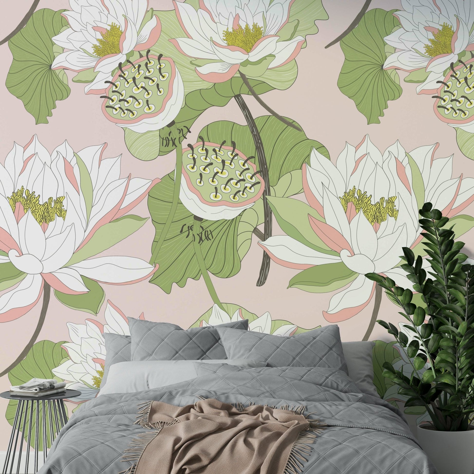 Full wall water lily flower design

