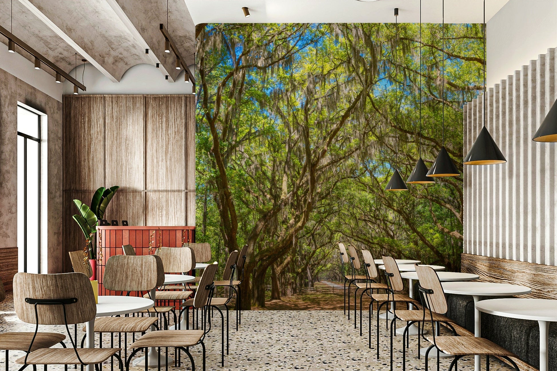 Rustic oak tree wallpaper design
