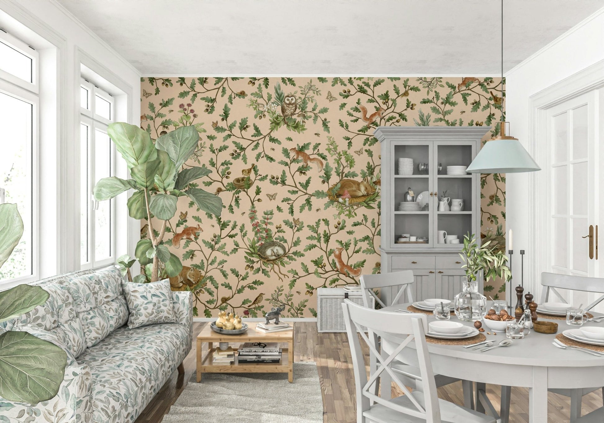 Oak Haven Wall Mural in a sophisticated study area.