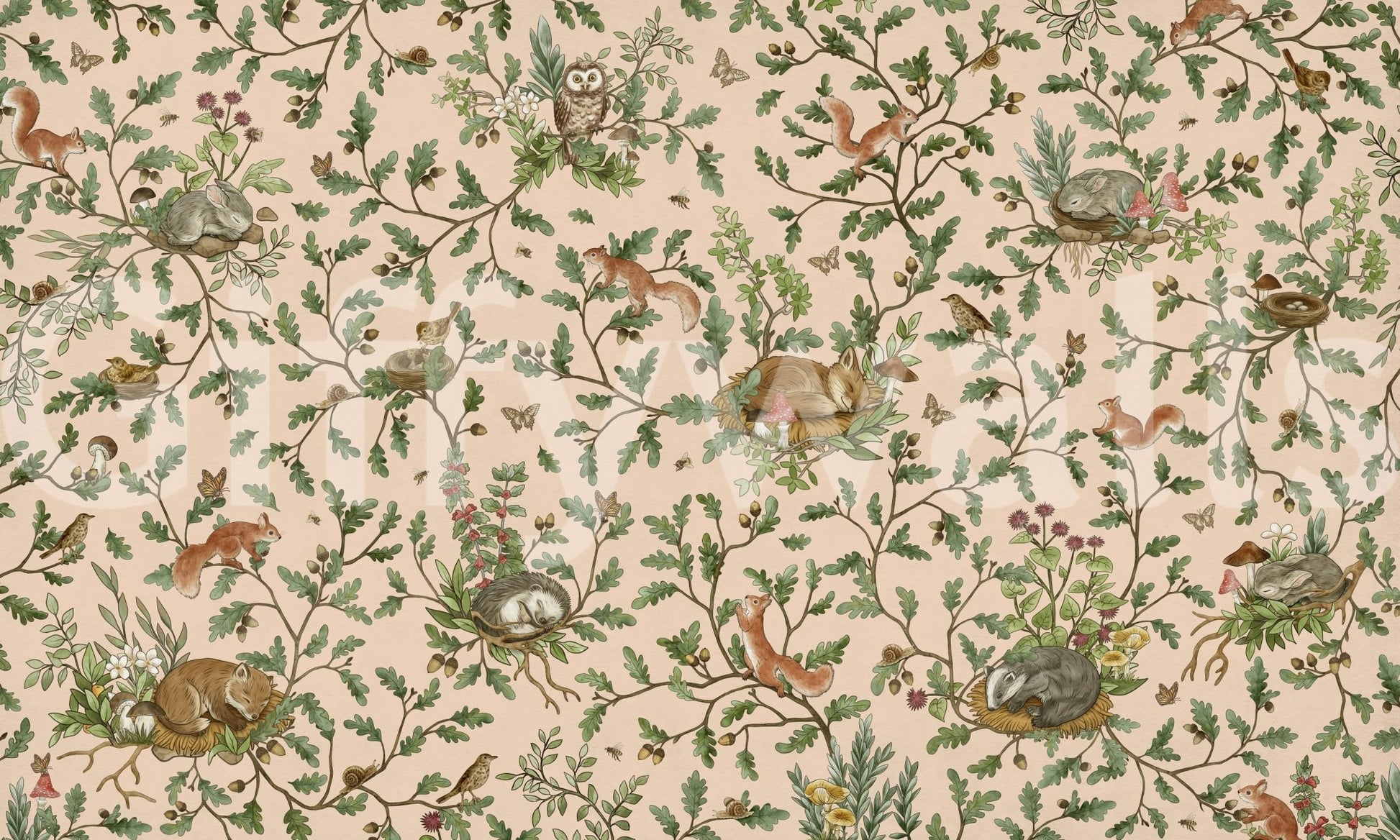 Artistic oak tree motif in the Oak Haven Wall Mural.