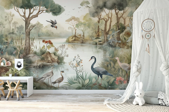Green and blue peacock wallpaper mural A378
