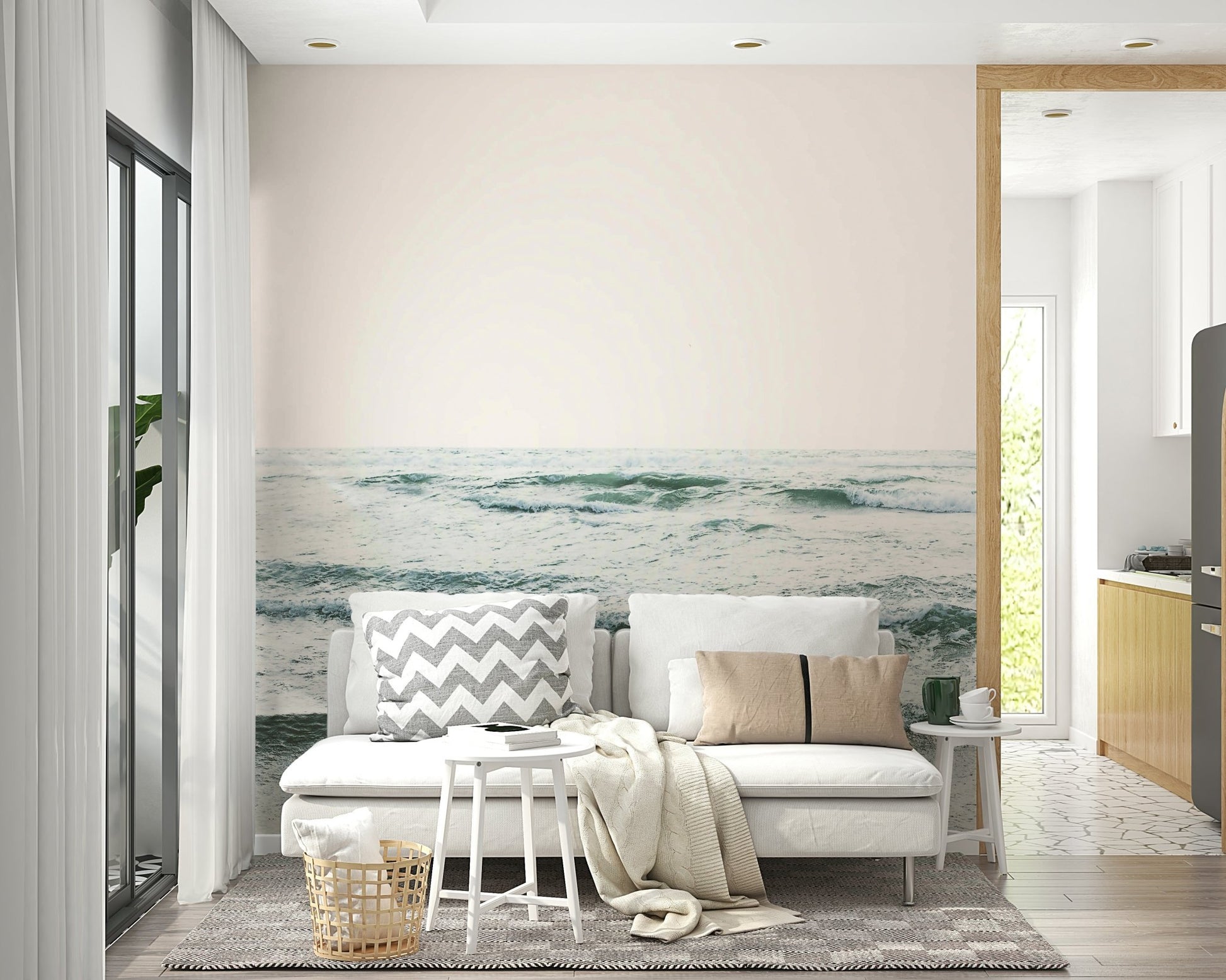 Rolling surf or calm, reflective water.

