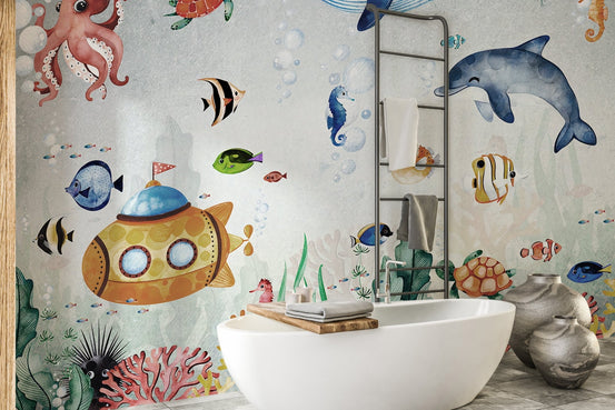 Astonishing underwater whales wallpaper mural A451

