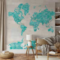 Modern ocean blue world map wallpaper

