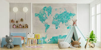 Watercolor world map in ocean blue

