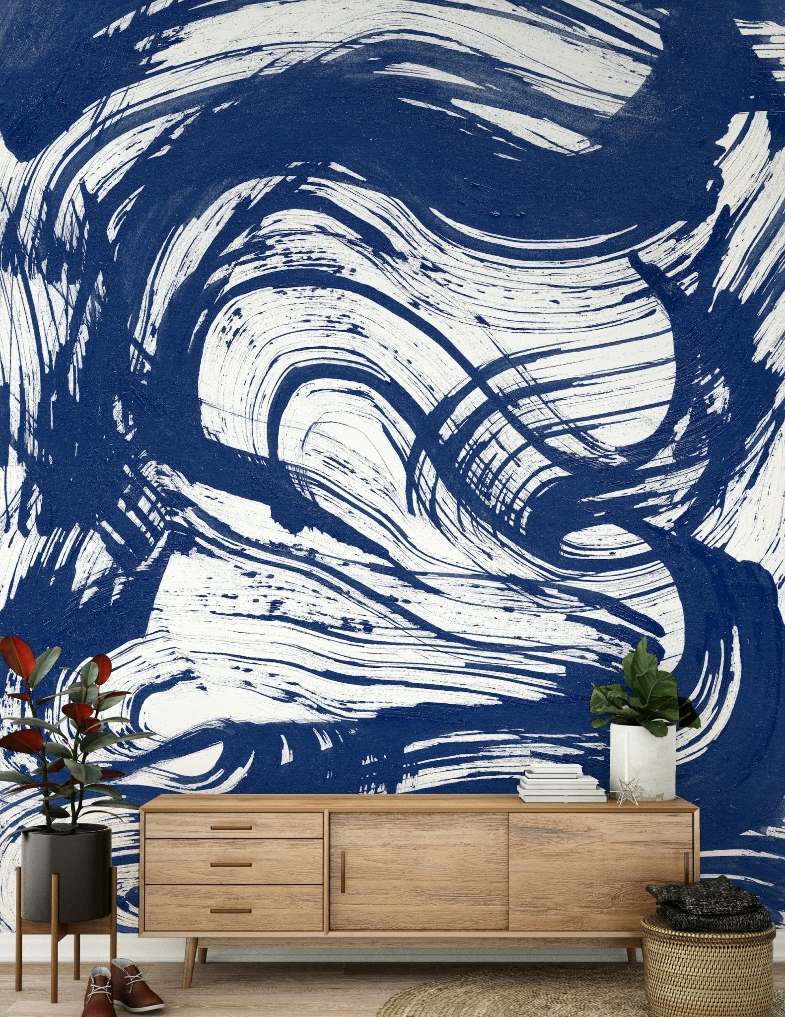 Abstract Ocean breeze Wall Mural with dark sweeping strokes GD5373