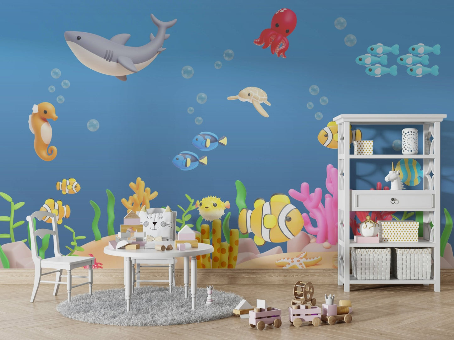 The composition is balanced and has a playful, yet serene feel.
