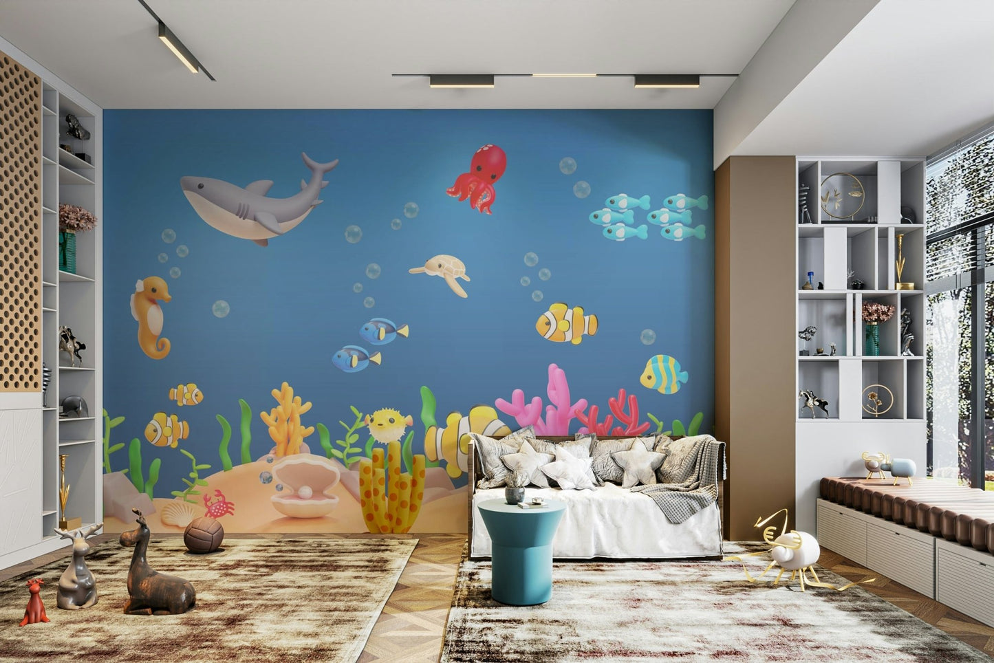 The animals are depicted with friendly expressions.
