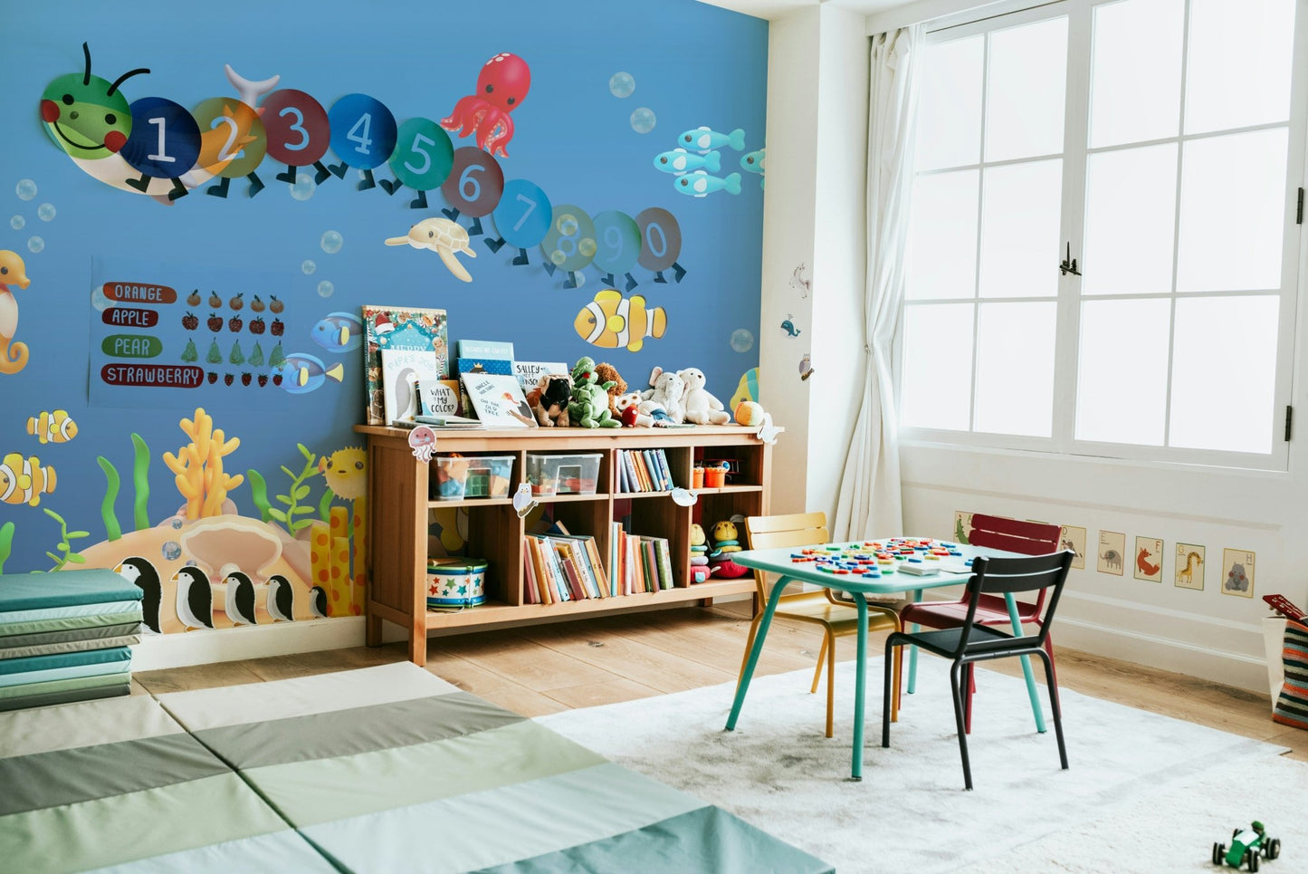 The background shows gentle ocean currents and soft light filtering from above.
