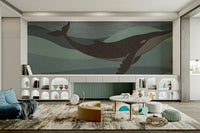 An elegant wall mural with a peaceful underwater scene.

