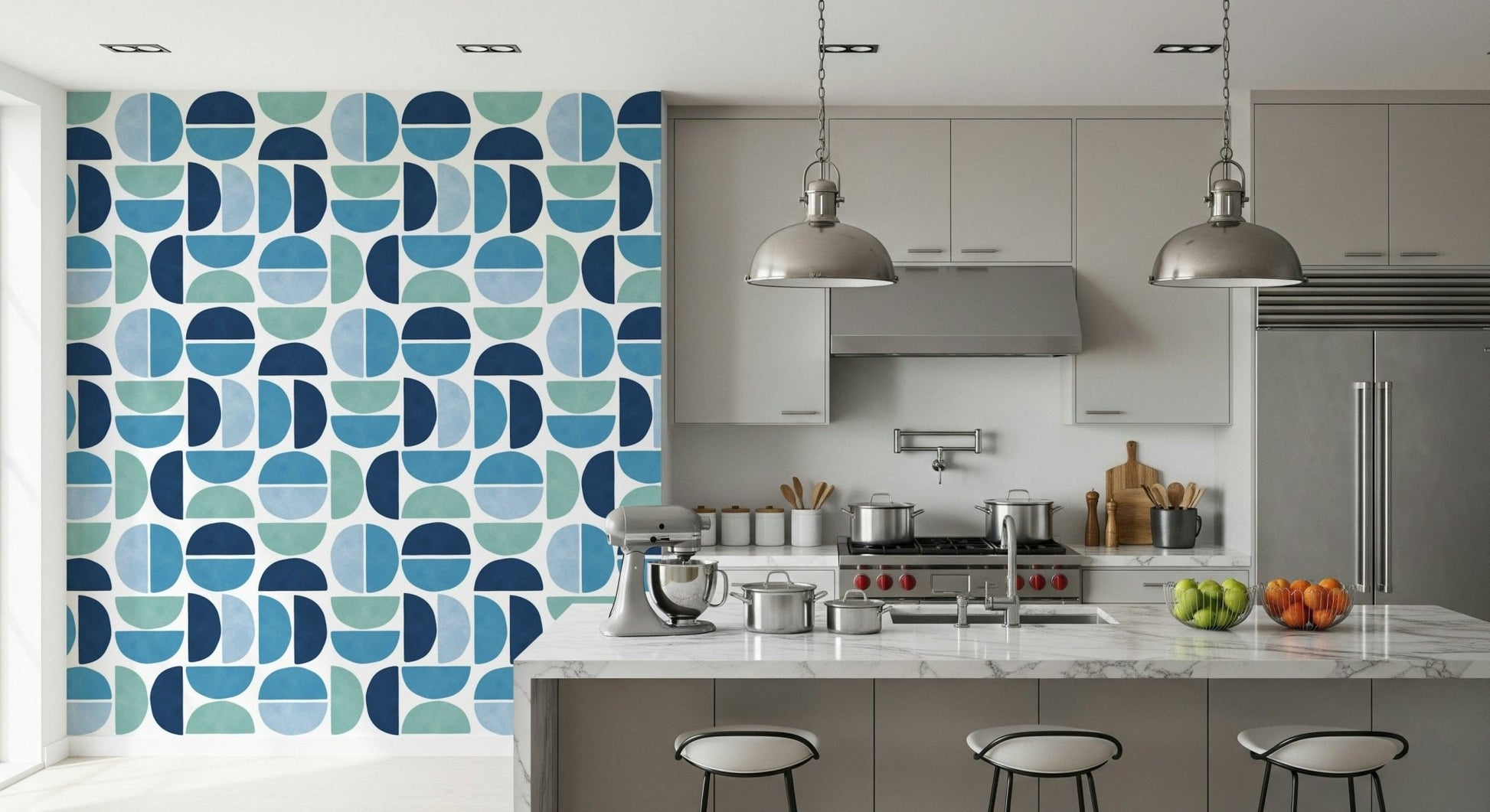 Ocean Echoes wallpaper for walls modern half-circle geometric shapes.