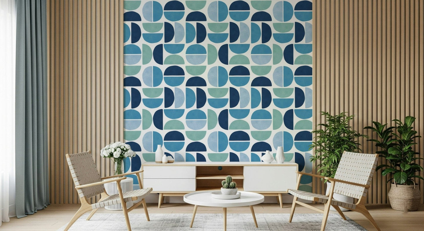 Vibrant Ocean Echoes wallpaper for walls semi-circular block pattern.