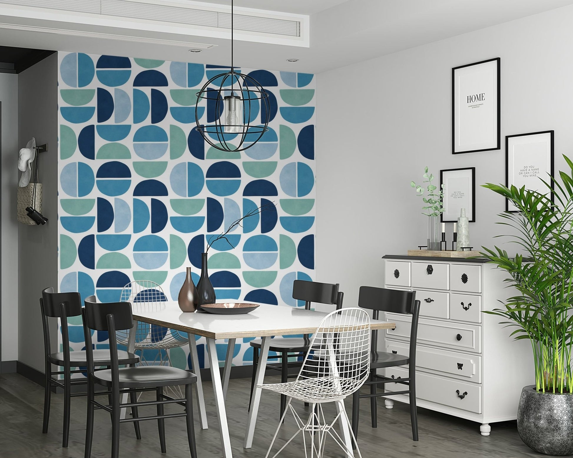 Wallpaper mural Ocean Echoes mosaic-style blue geometric feature.