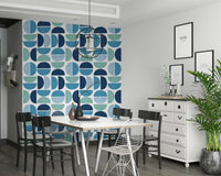 Wallpaper mural Ocean Echoes mosaic-style blue geometric feature.