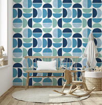 Ocean Echoes wallpaper for walls deep cyan marine blue forms.