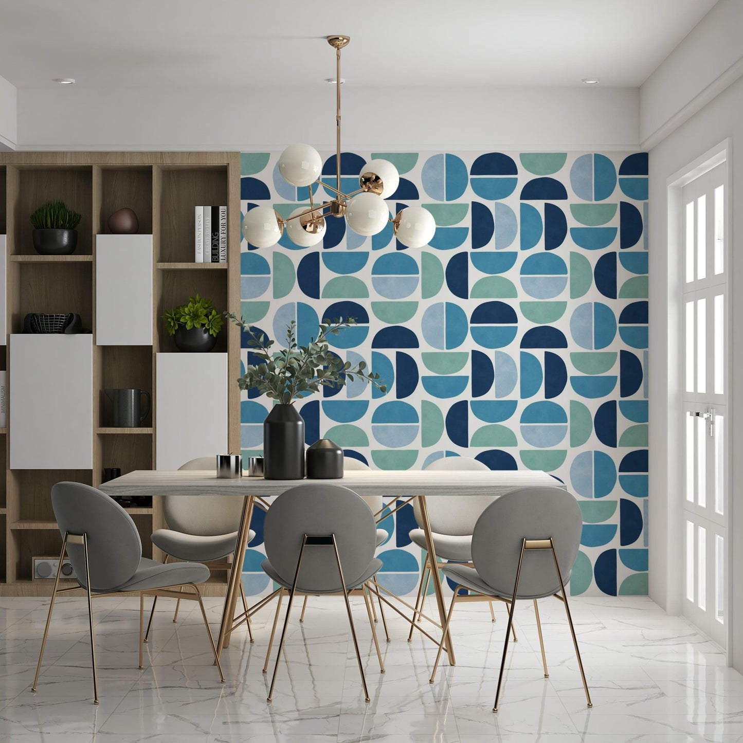 Mid-century Ocean Echoes art wallpaper for walls vibrant circle design.