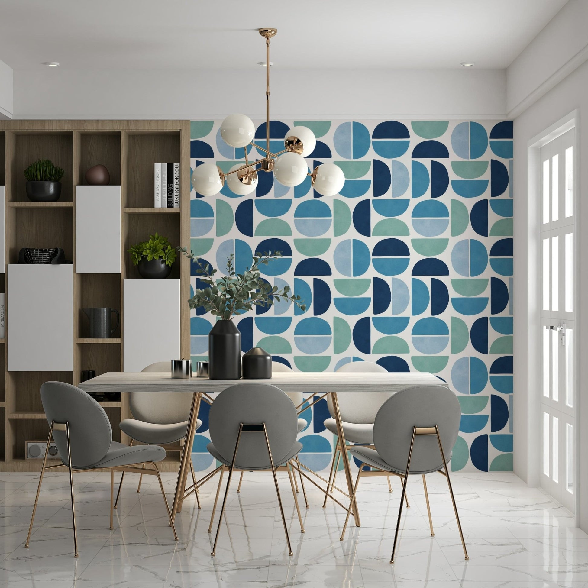 Mid-century Ocean Echoes art wallpaper for walls vibrant circle design.
