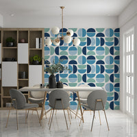 Mid-century Ocean Echoes art wallpaper for walls vibrant circle design.