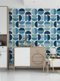 Artistic Ocean Echoes peel and stick wallpaper interlocking shapes.