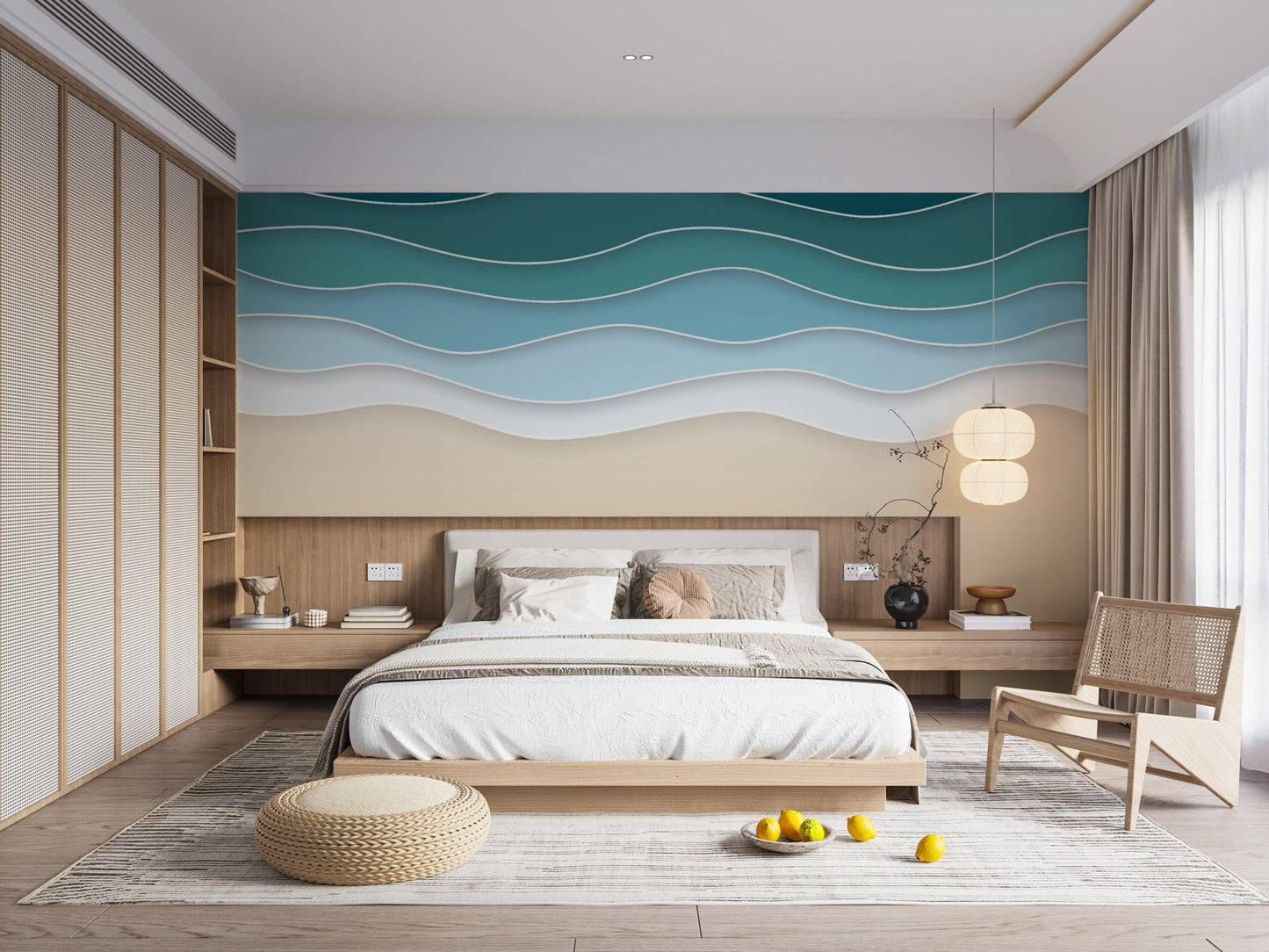 Beautiful layered ocean waves mural for modern interiors.
