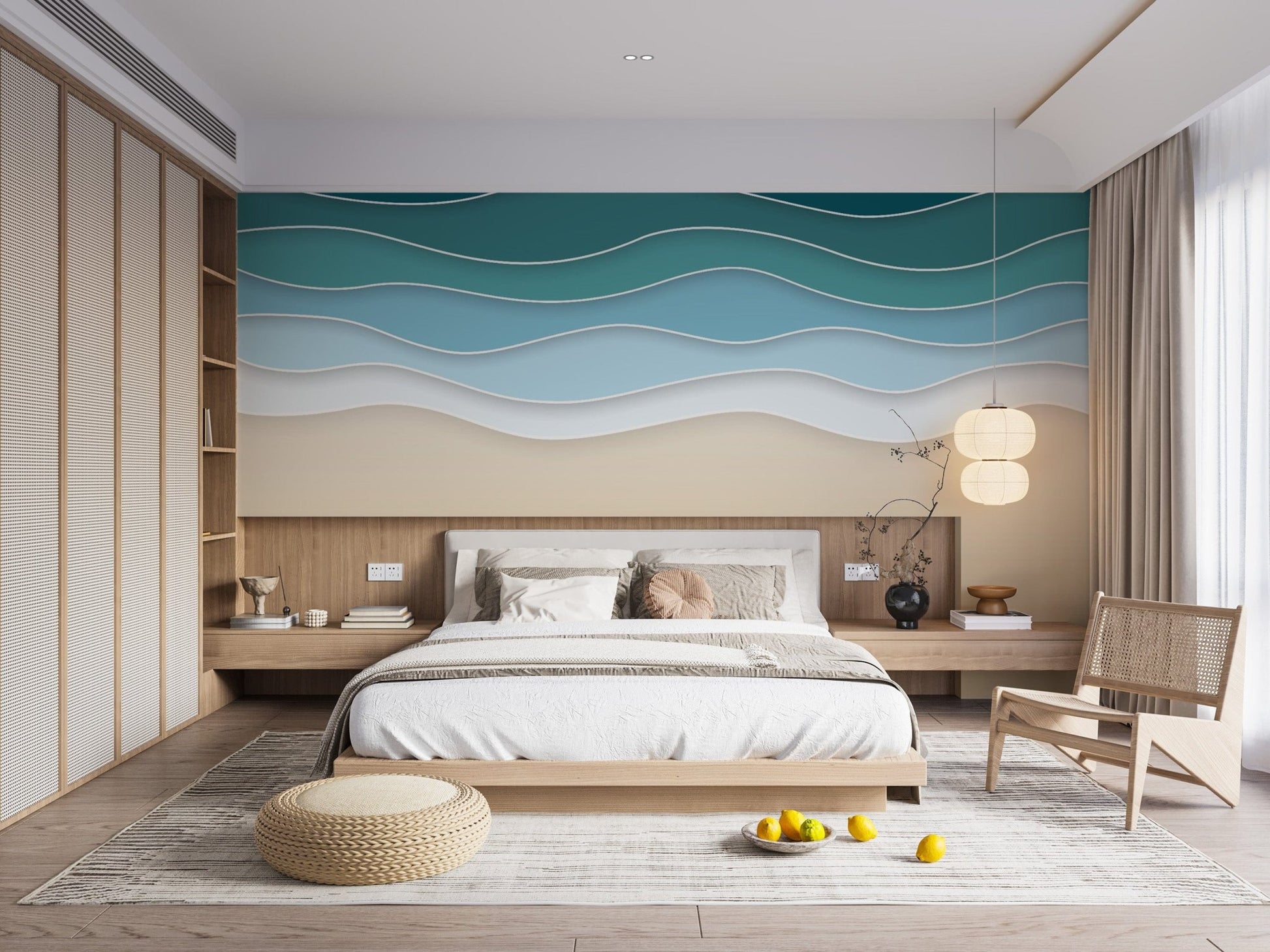 Beautiful layered ocean waves mural for modern interiors.
