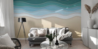 Elegant ocean embrace mural with artistic wave patterns.
