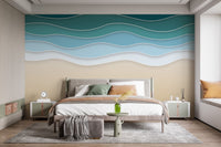 Serene ocean embrace layered wall mural for tranquil interiors.
