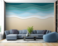 Layered ocean wall mural for a relaxing coastal theme.
