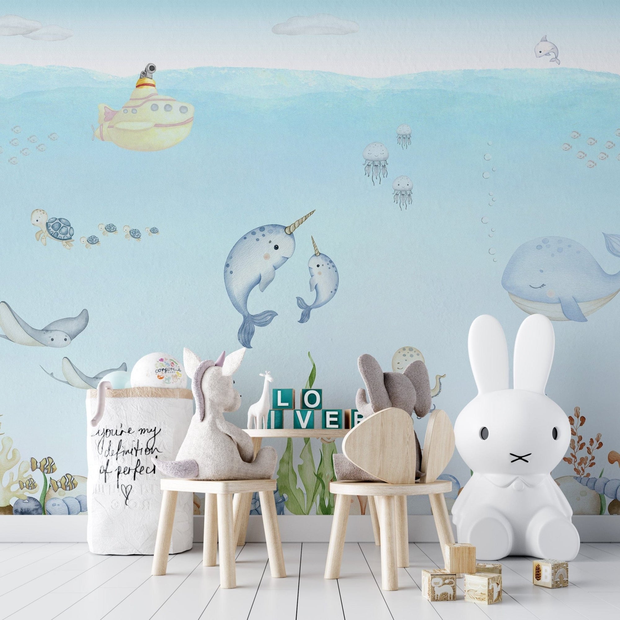 Ocean explorer watercolor wallpaper for kids OR06