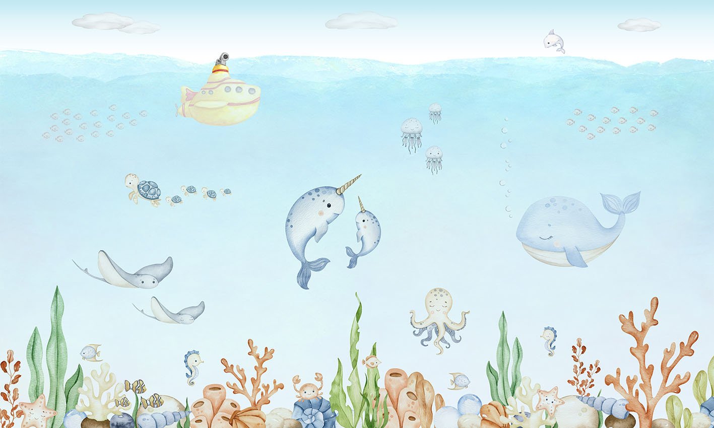 Ocean Explorer Watercolor Wallpaper