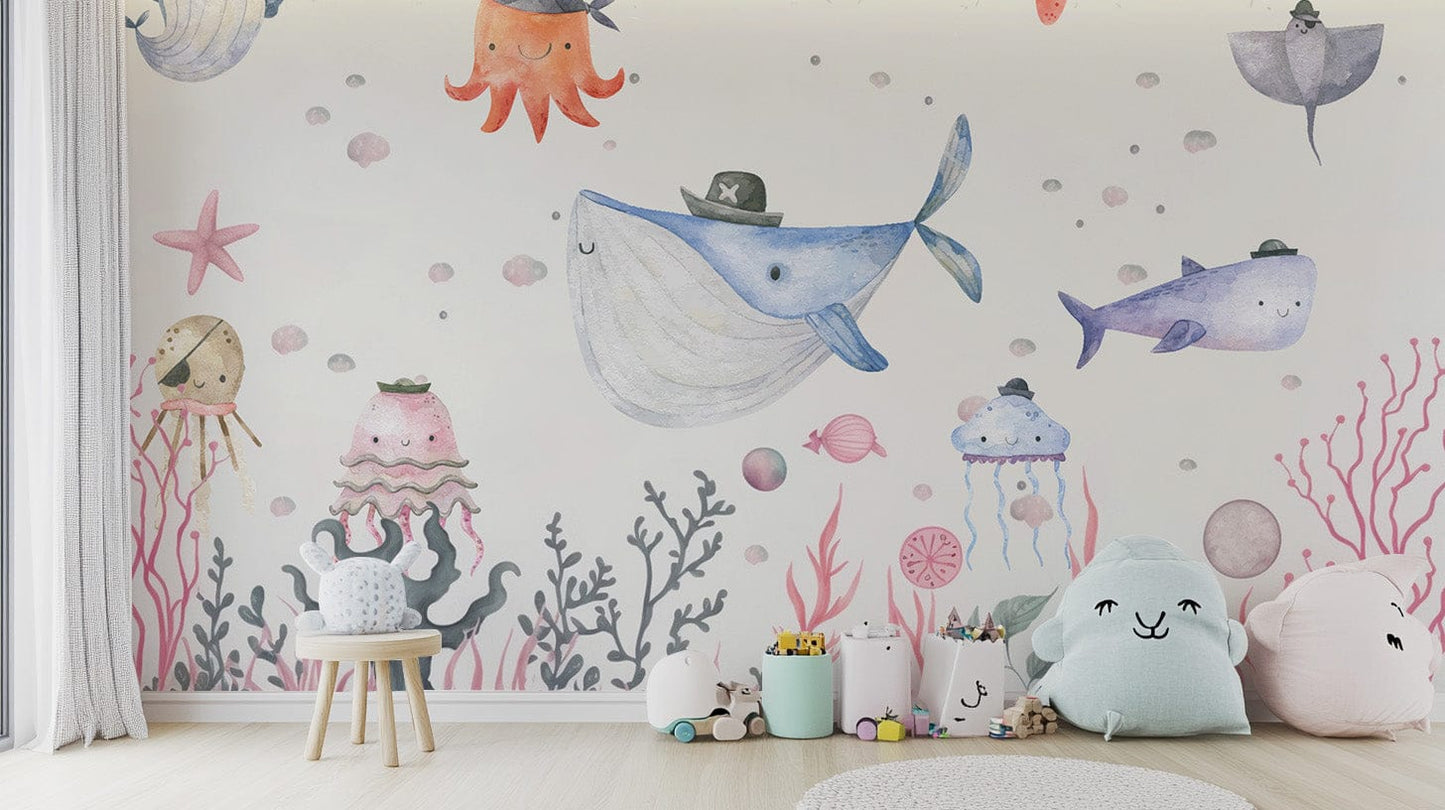 Whimsical Underwater World Kids Wallpaper
