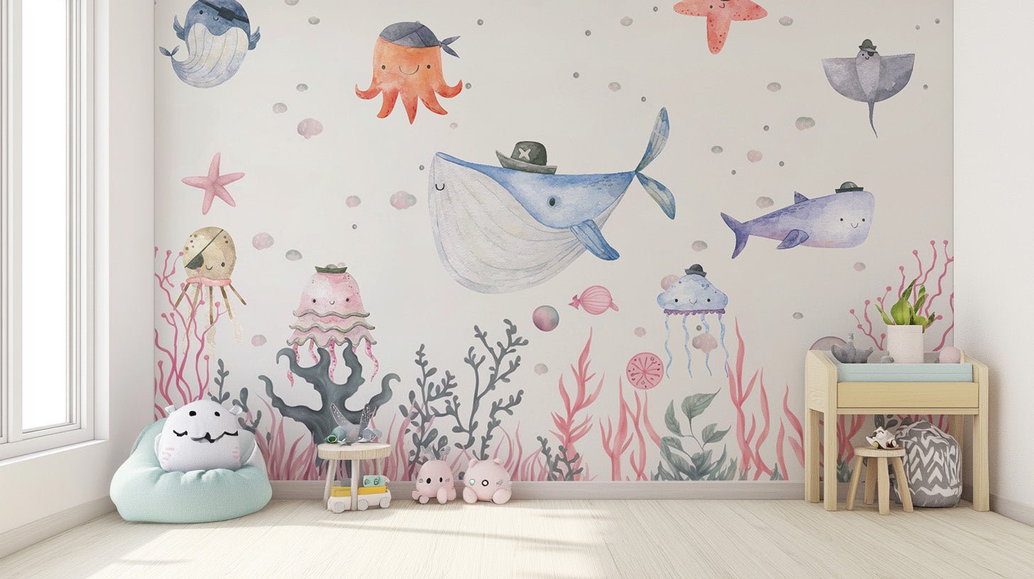 Cute Marine Life Kids Wallpaper Design
