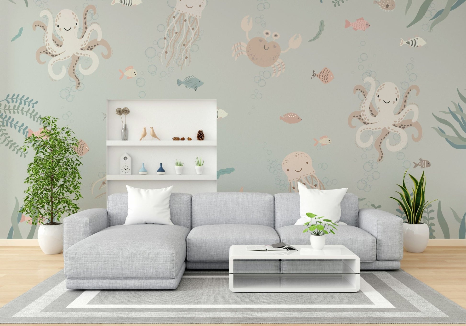 Colorful fish, turtles, and crabs are visible.

