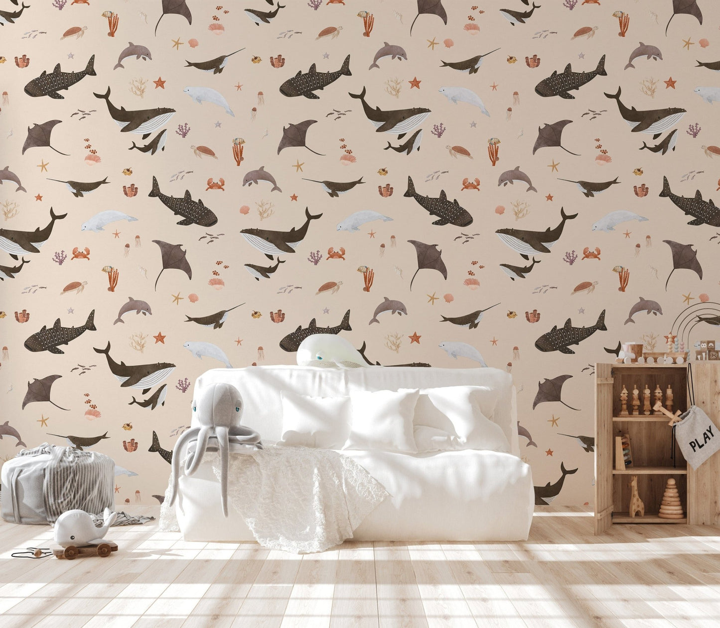 Watercolor ocean creatures wallpaper
