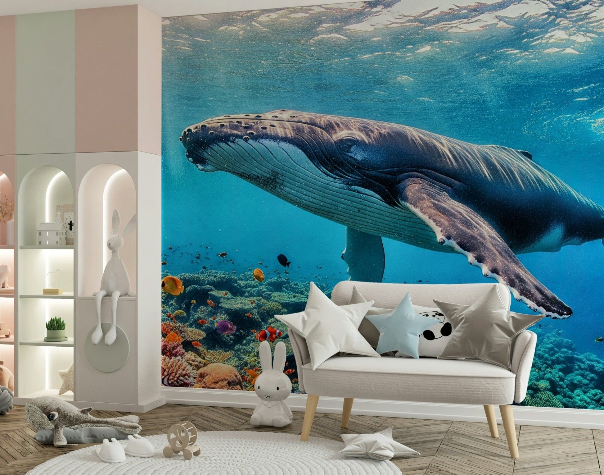 Large scale sea creature wallpaper mural for a basement Ocean Giant's Realm Wall Mural
