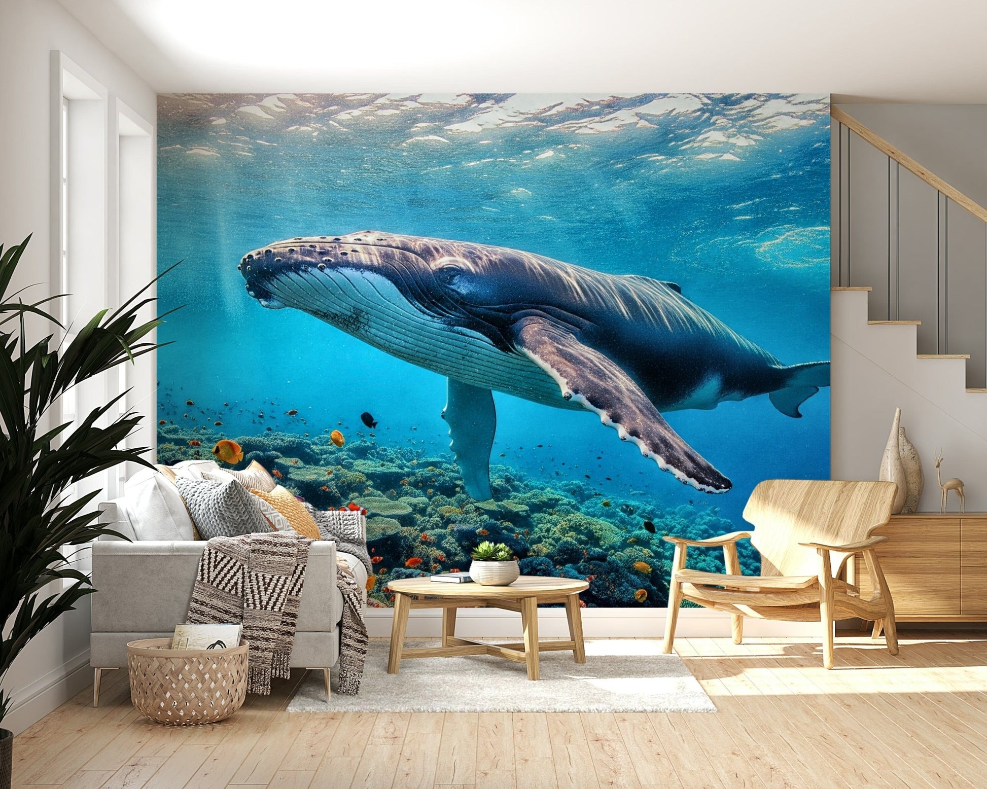 Ocean Giant's Realm Wall Mural whale silhouette for a loft wallpaper mural