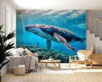 Ocean Giant's Realm Wall Mural whale silhouette for a loft wallpaper mural